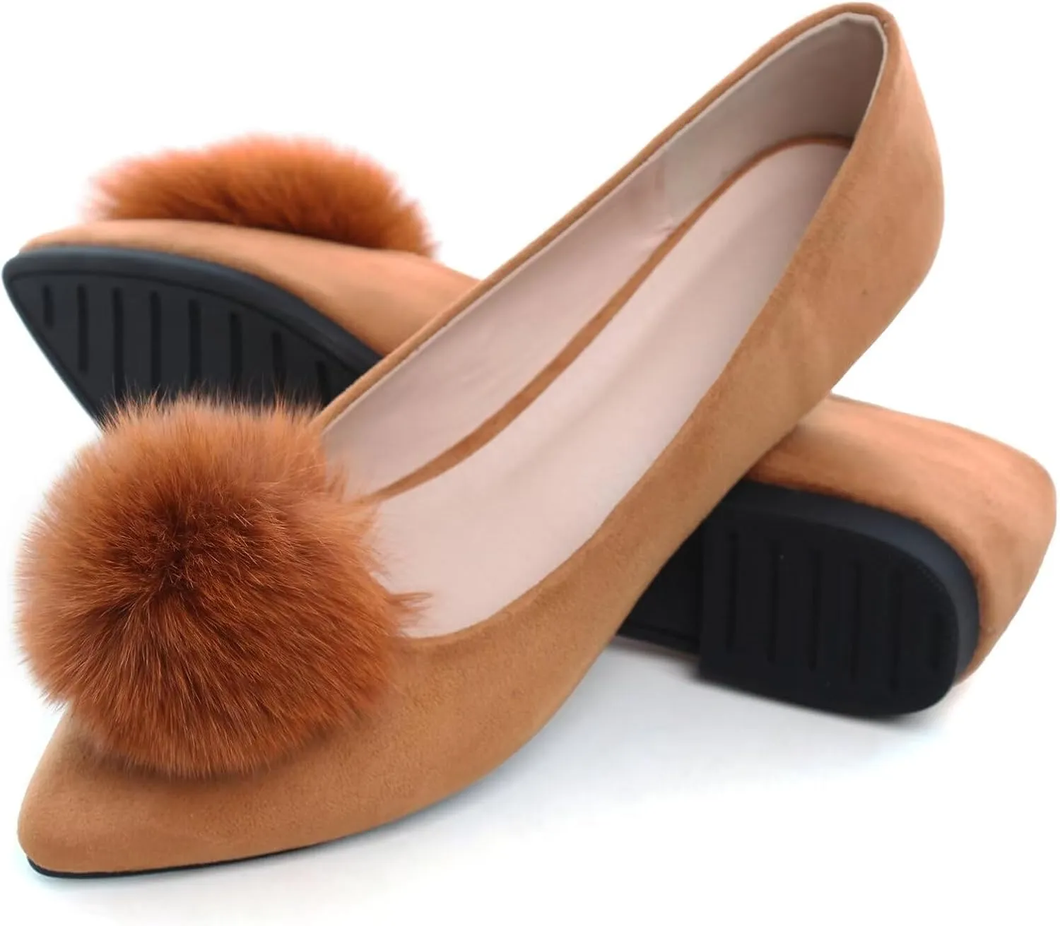 Stunner Women's Ballet Flats Fashion Pointed Toe Dress Flats Soft Suede Flat Shoes Casual Plush Ball Slip On Walking Shoes