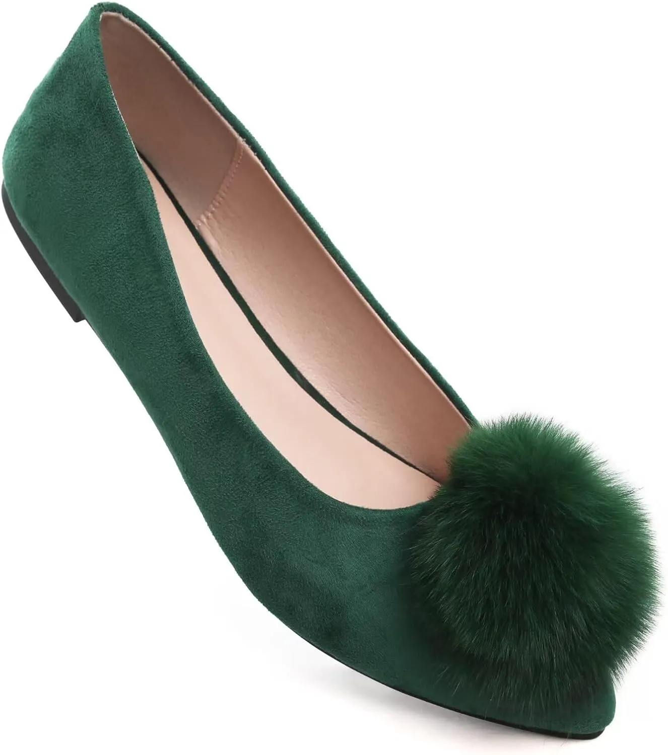 Stunner Women's Ballet Flats Fashion Pointed Toe Dress Flats Soft Suede Flat Shoes Casual Plush Ball Slip On Walking Shoes