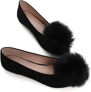 Stunner Women's Ballet Flats Fashion Pointed Toe Dress Flats Soft Suede Flat Shoes Casual Plush Ball Slip On Walking Shoes
