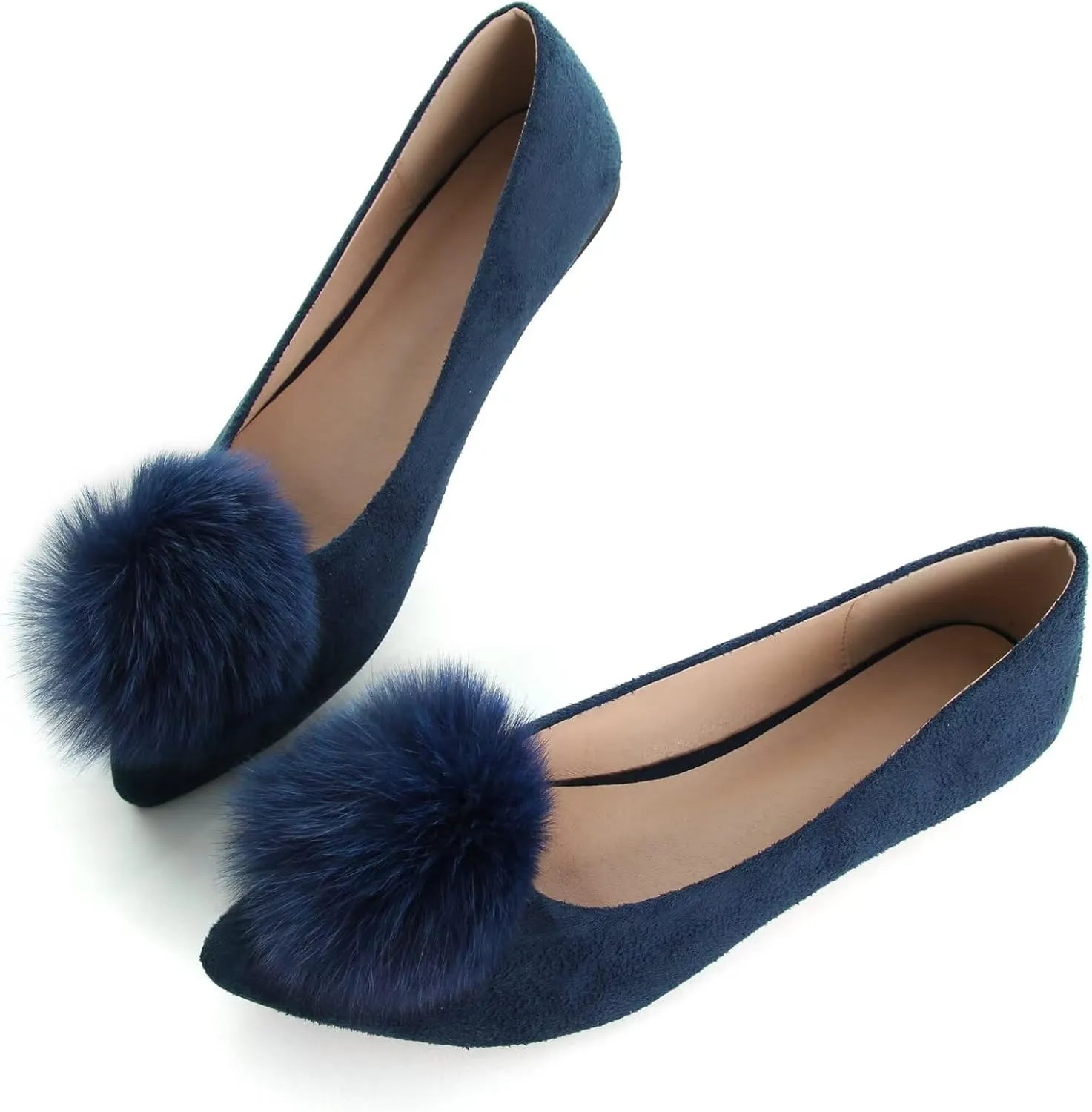 Stunner Women's Ballet Flats Fashion Pointed Toe Dress Flats Soft Suede Flat Shoes Casual Plush Ball Slip On Walking Shoes