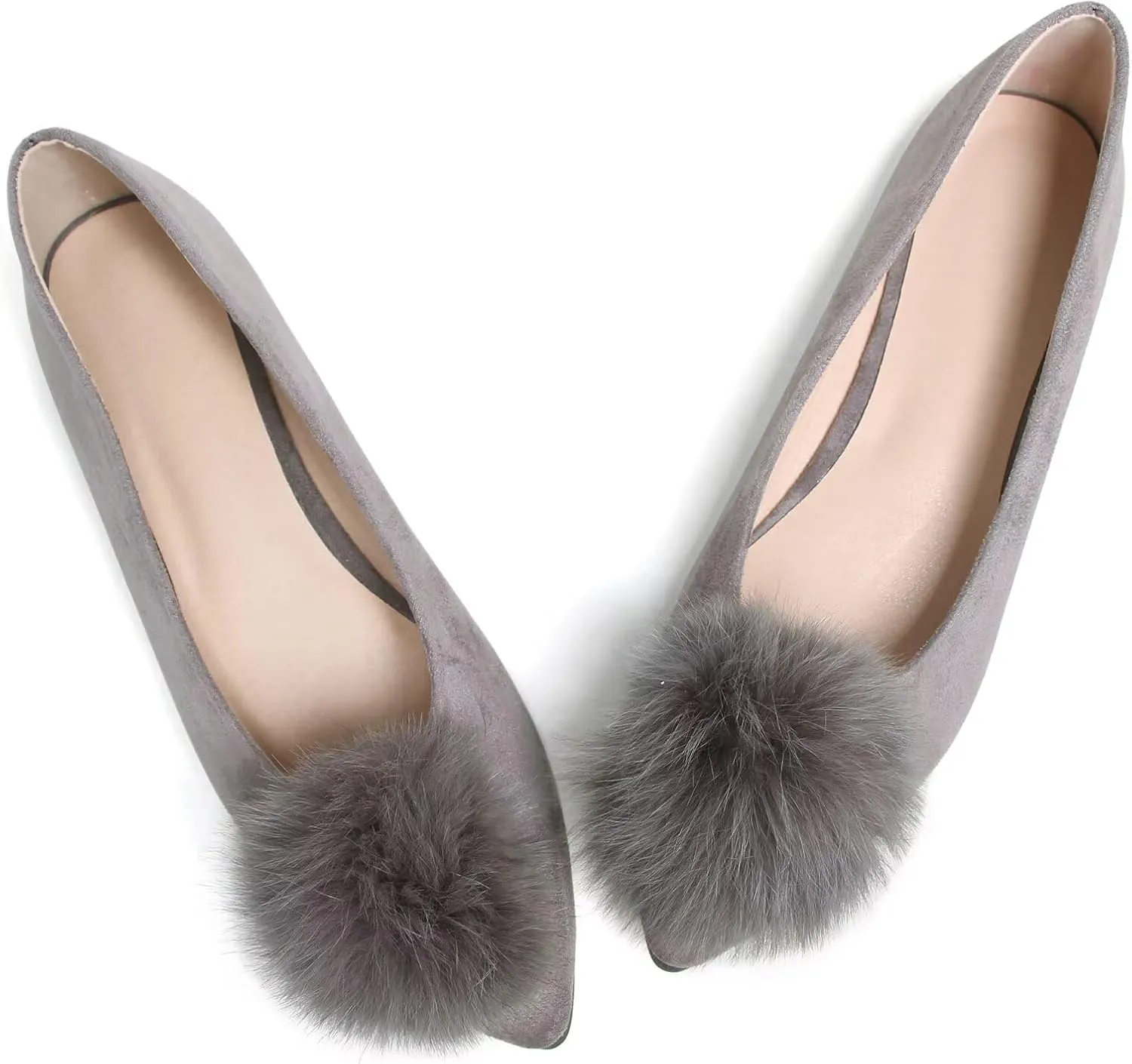 Stunner Women's Ballet Flats Fashion Pointed Toe Dress Flats Soft Suede Flat Shoes Casual Plush Ball Slip On Walking Shoes