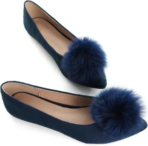 Stunner Women's Ballet Flats Fashion Pointed Toe Dress Flats Soft Suede Flat Shoes Casual Plush Ball Slip On Walking Shoes