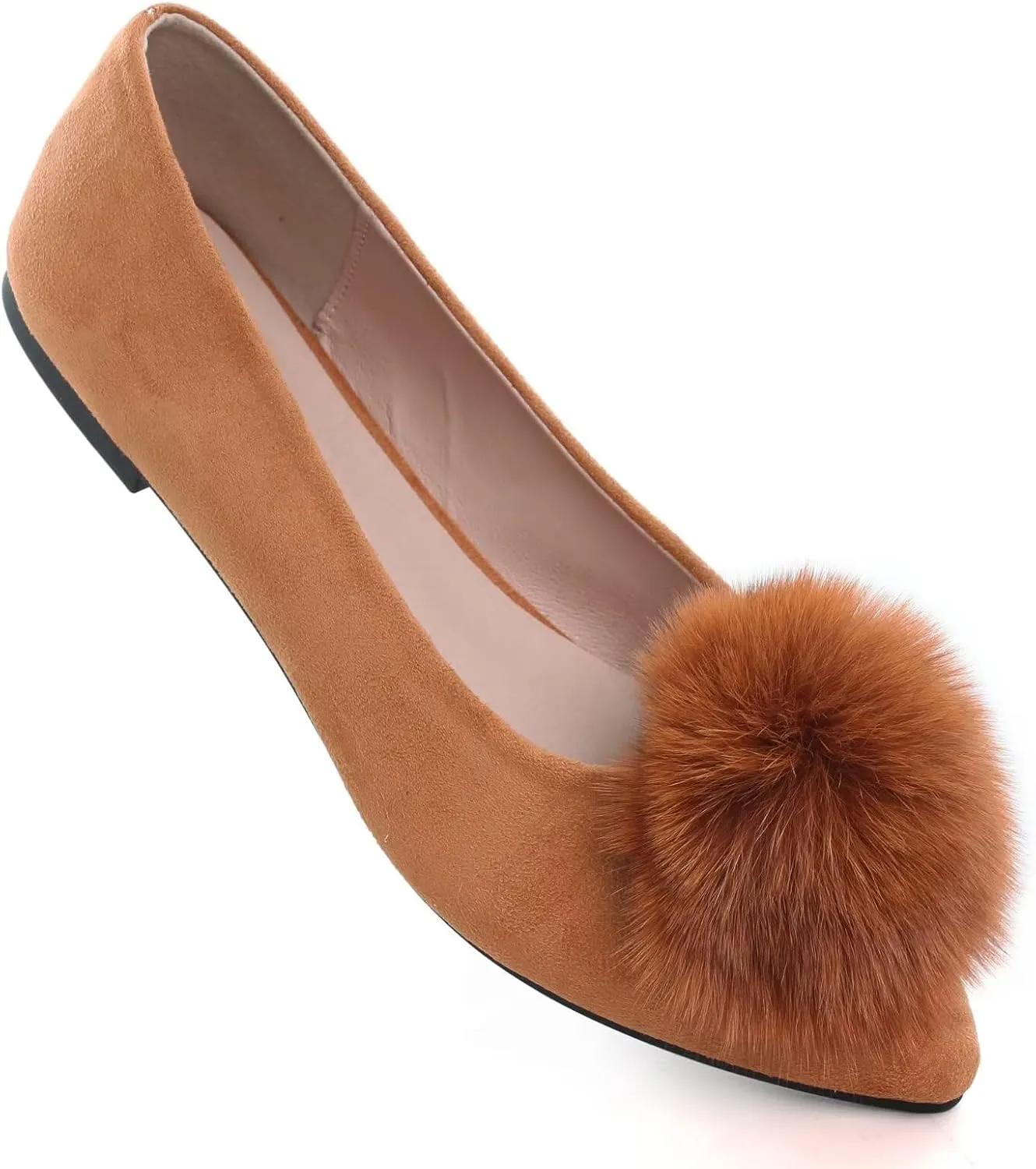 Stunner Women's Ballet Flats Fashion Pointed Toe Dress Flats Soft Suede Flat Shoes Casual Plush Ball Slip On Walking Shoes