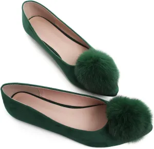 Stunner Women's Ballet Flats Fashion Pointed Toe Dress Flats Soft Suede Flat Shoes Casual Plush Ball Slip On Walking Shoes