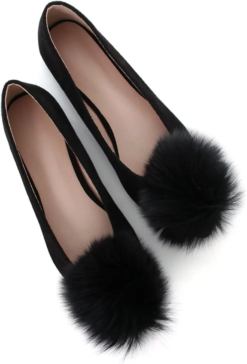 Stunner Women's Ballet Flats Fashion Pointed Toe Dress Flats Soft Suede Flat Shoes Casual Plush Ball Slip On Walking Shoes