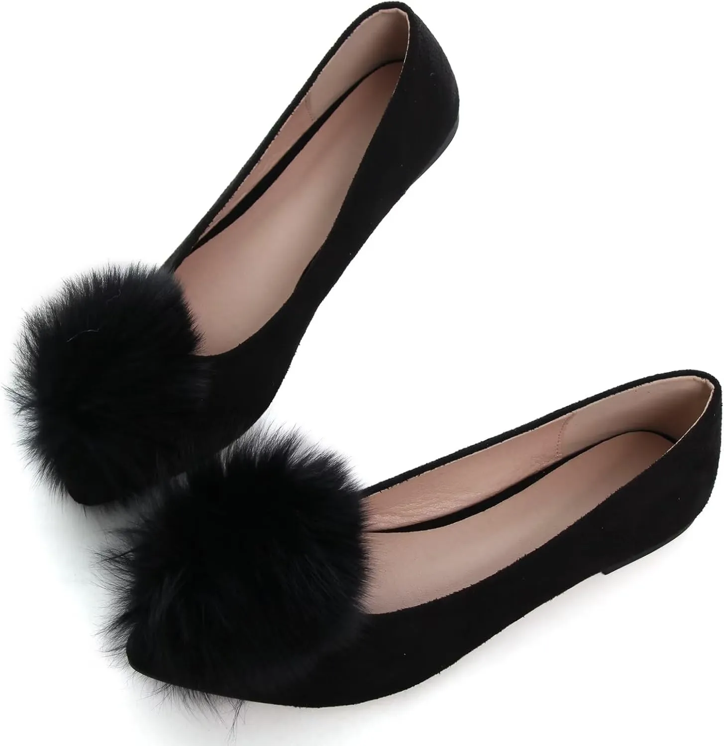 Stunner Women's Ballet Flats Fashion Pointed Toe Dress Flats Soft Suede Flat Shoes Casual Plush Ball Slip On Walking Shoes