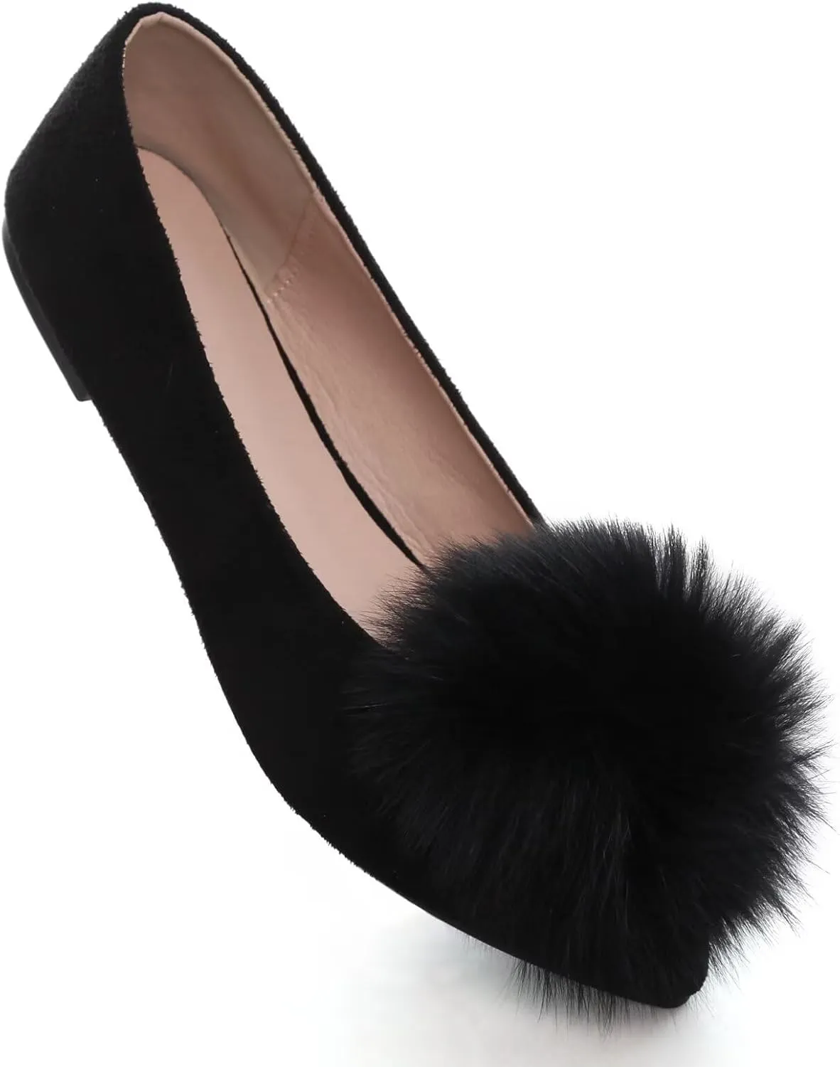 Stunner Women's Ballet Flats Fashion Pointed Toe Dress Flats Soft Suede Flat Shoes Casual Plush Ball Slip On Walking Shoes