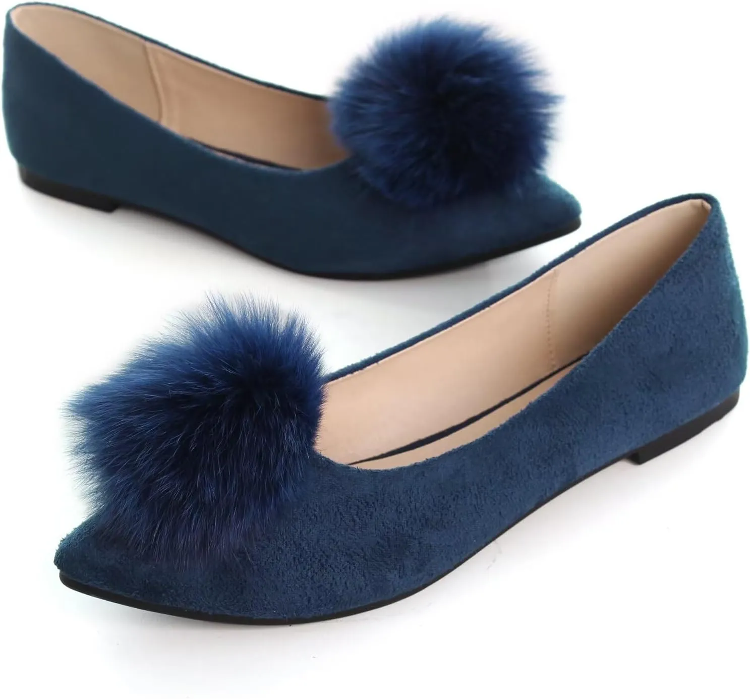 Stunner Women's Ballet Flats Fashion Pointed Toe Dress Flats Soft Suede Flat Shoes Casual Plush Ball Slip On Walking Shoes