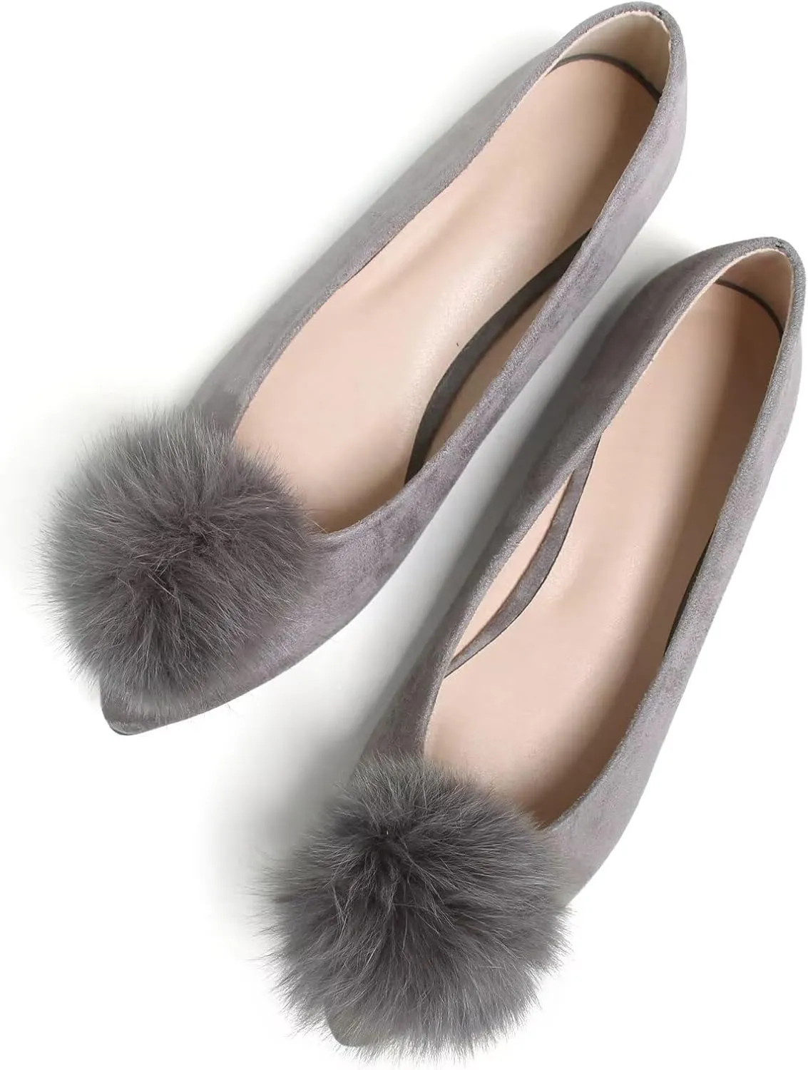 Stunner Women's Ballet Flats Fashion Pointed Toe Dress Flats Soft Suede Flat Shoes Casual Plush Ball Slip On Walking Shoes