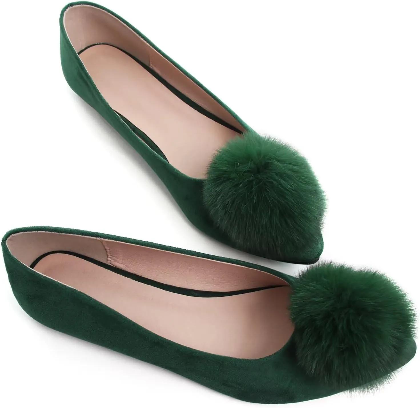 Stunner Women's Ballet Flats Fashion Pointed Toe Dress Flats Soft Suede Flat Shoes Casual Plush Ball Slip On Walking Shoes
