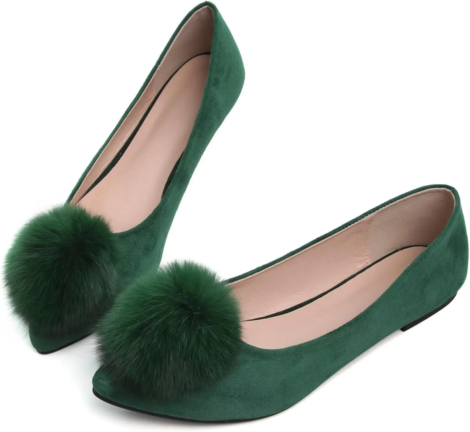 Stunner Women's Ballet Flats Fashion Pointed Toe Dress Flats Soft Suede Flat Shoes Casual Plush Ball Slip On Walking Shoes