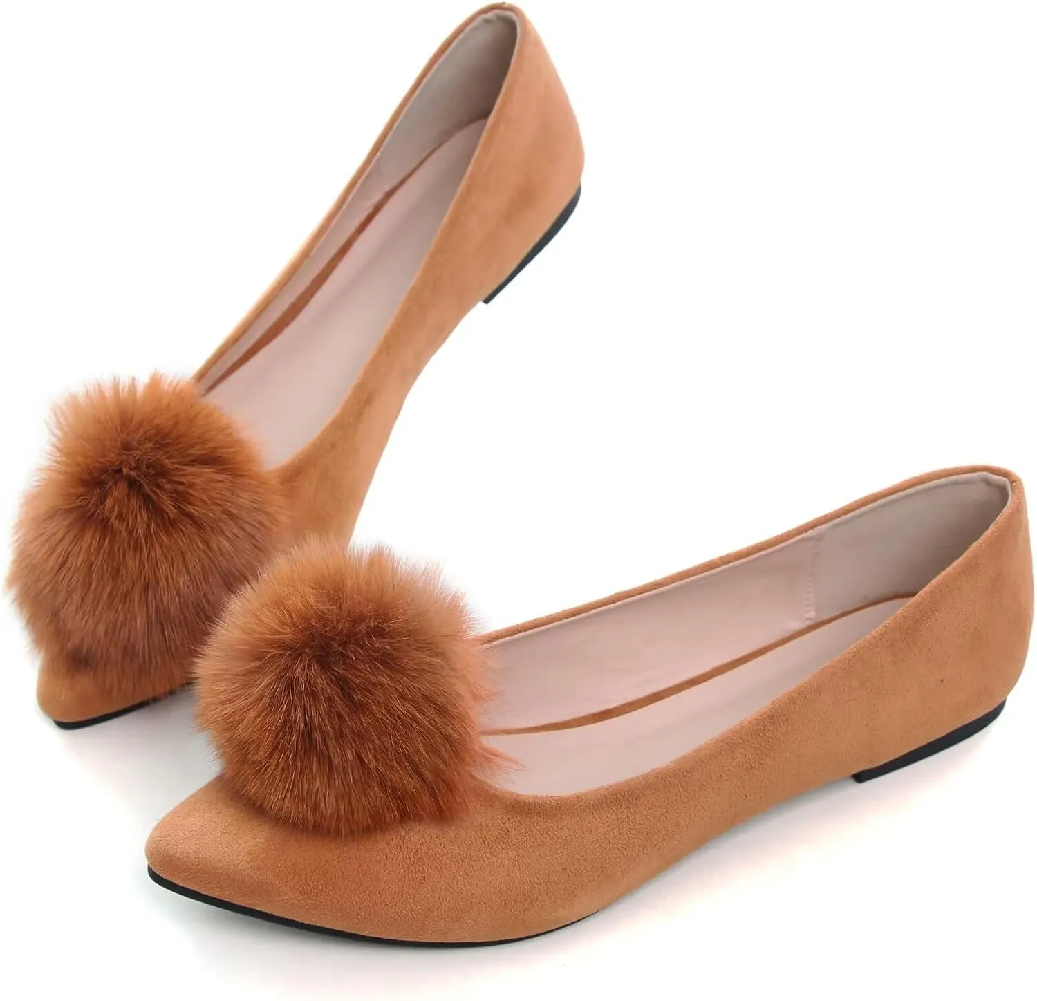 Stunner Women's Ballet Flats Fashion Pointed Toe Dress Flats Soft Suede Flat Shoes Casual Plush Ball Slip On Walking Shoes