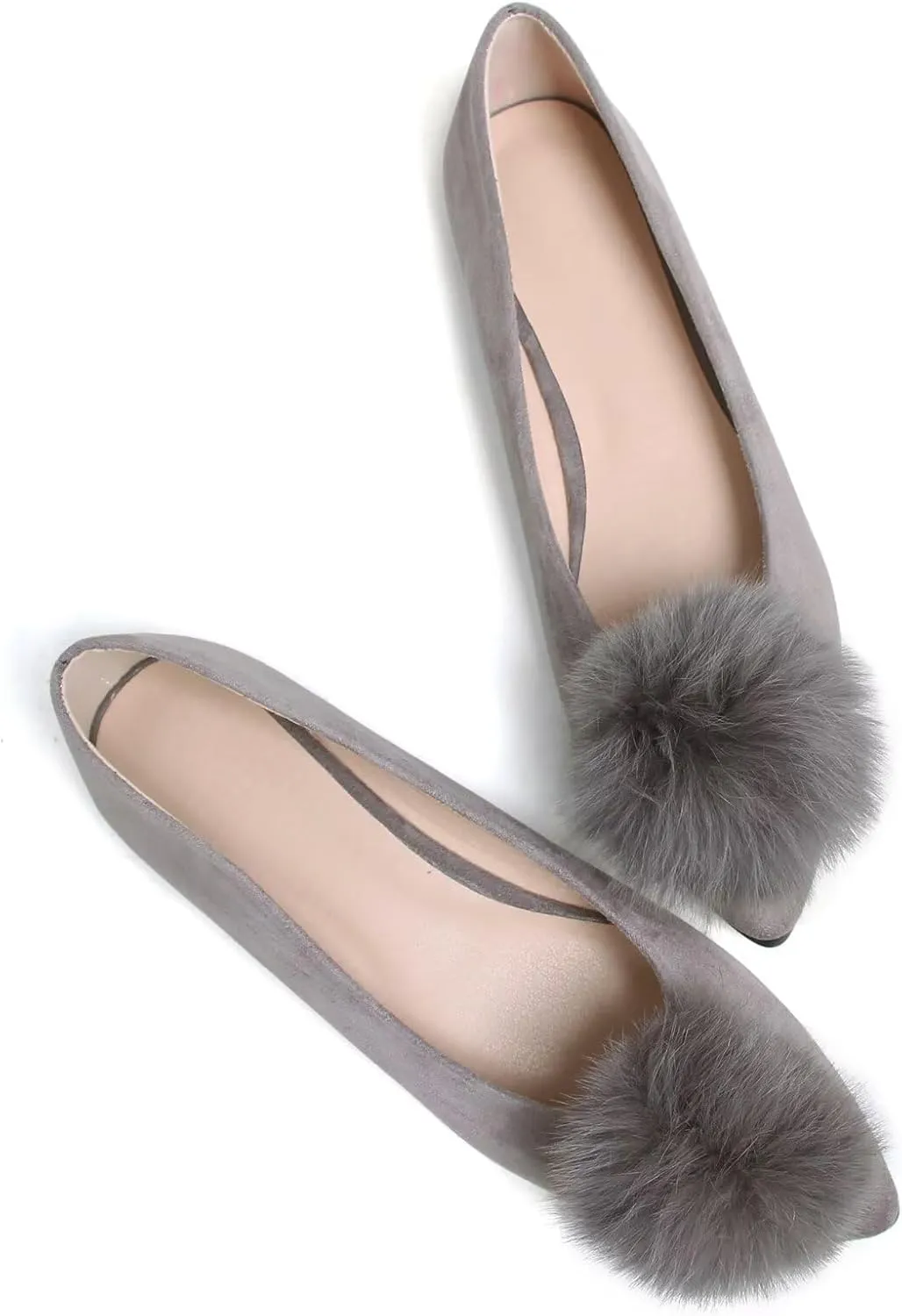 Stunner Women's Ballet Flats Fashion Pointed Toe Dress Flats Soft Suede Flat Shoes Casual Plush Ball Slip On Walking Shoes