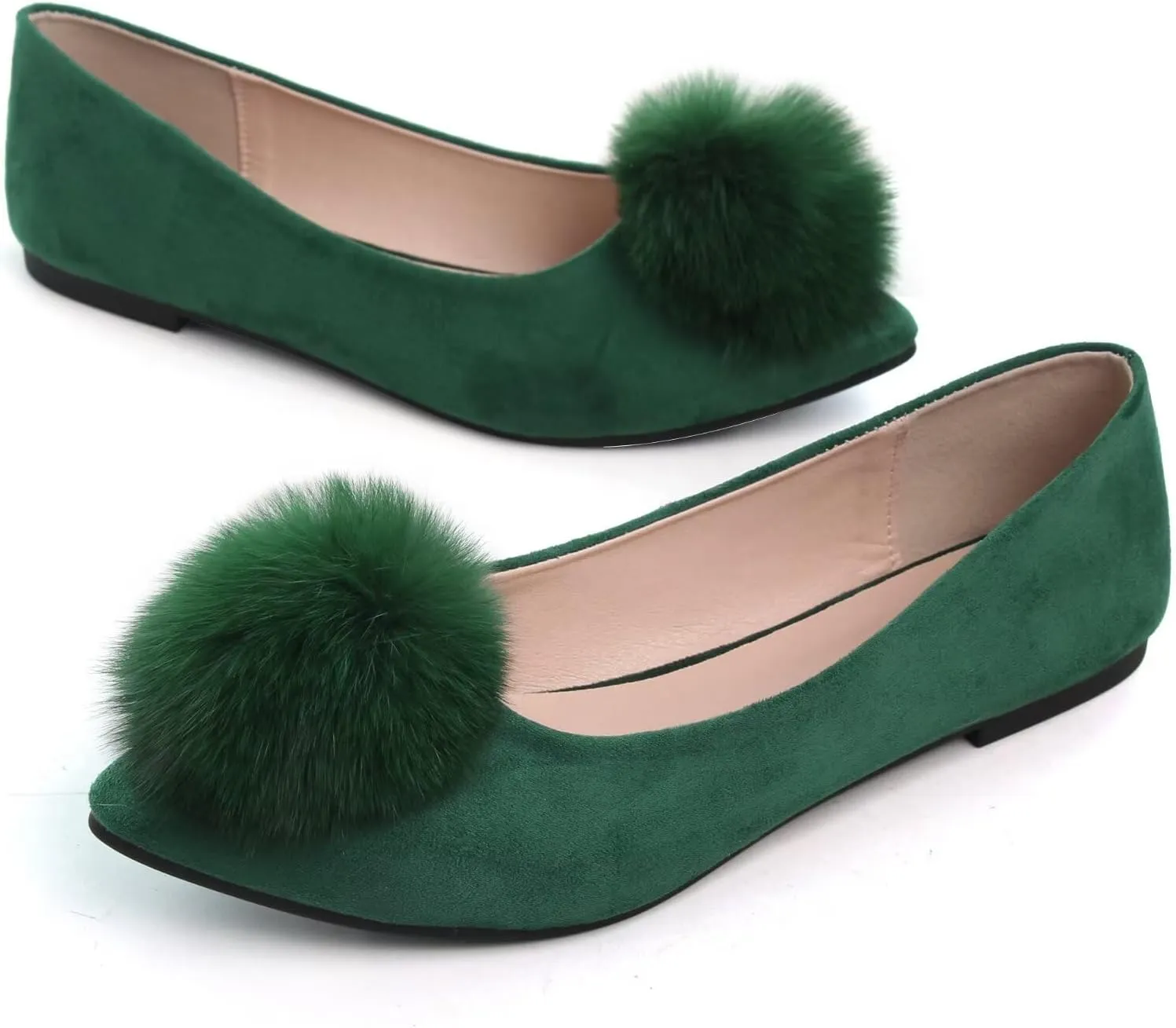 Stunner Women's Ballet Flats Fashion Pointed Toe Dress Flats Soft Suede Flat Shoes Casual Plush Ball Slip On Walking Shoes