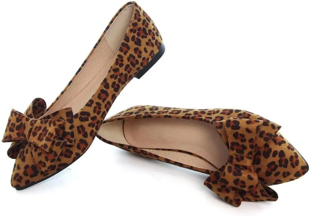 Stunner Womens Bowknot Flower Ballet Flats Pointed Toe Soft Dress Shoes
