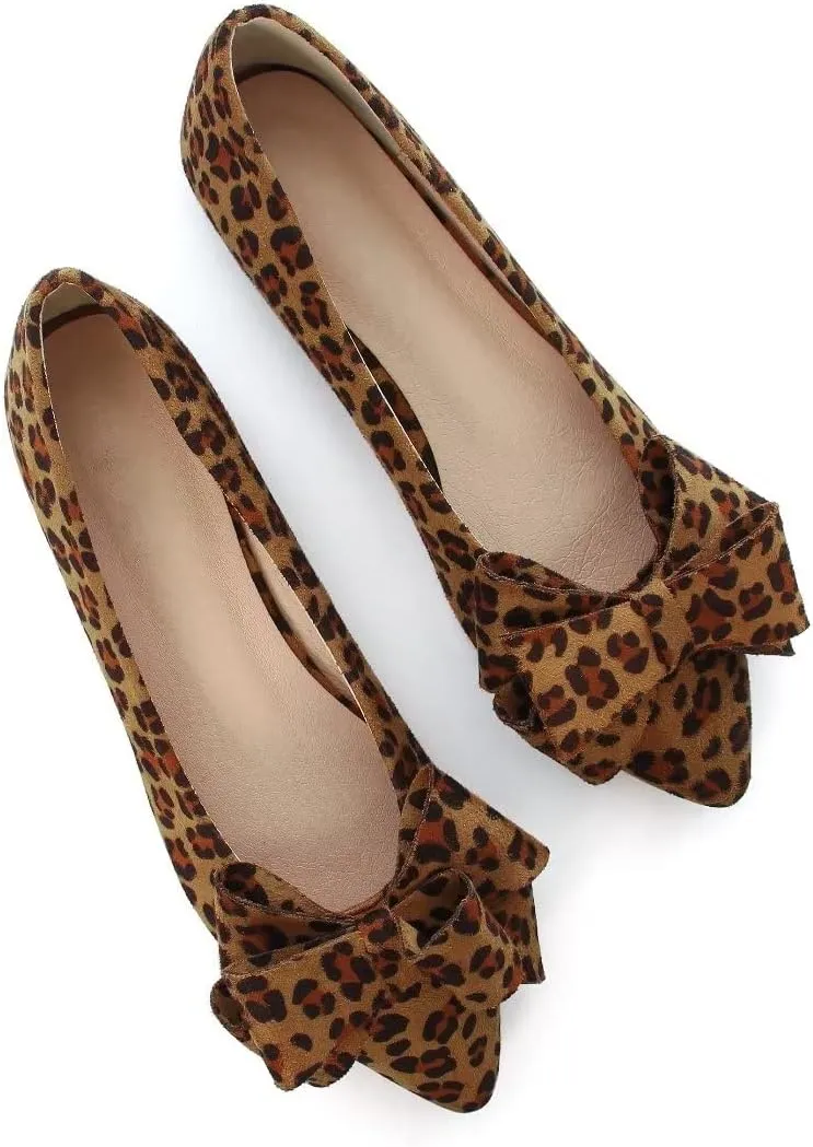 Stunner Womens Bowknot Flower Ballet Flats Pointed Toe Soft Dress Shoes