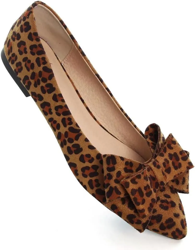Stunner Womens Bowknot Flower Ballet Flats Pointed Toe Soft Dress Shoes
