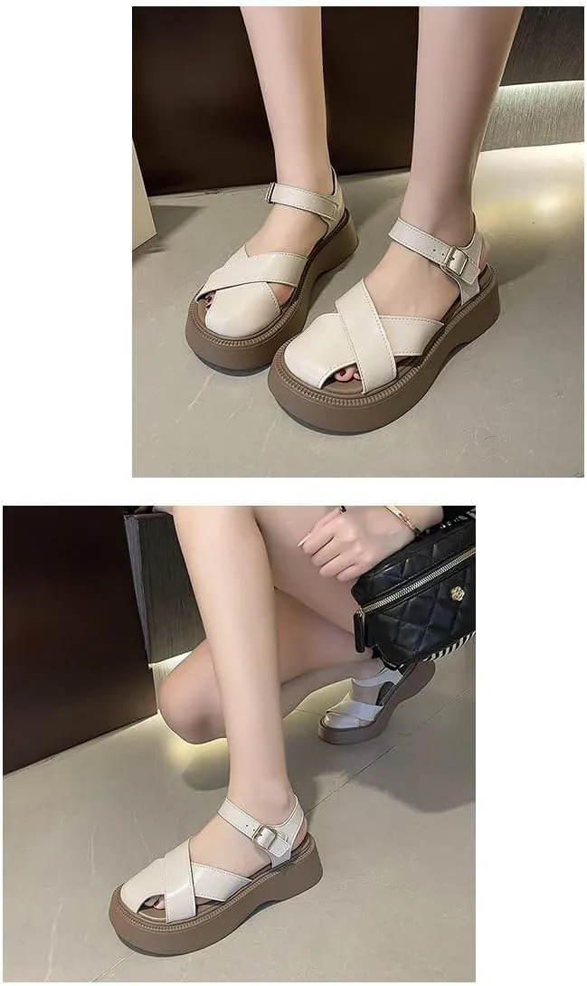 Summer thick-soled sandals with hollowed-out toe exposure are anti-slip and wear-resistant, suitable for outdoor use