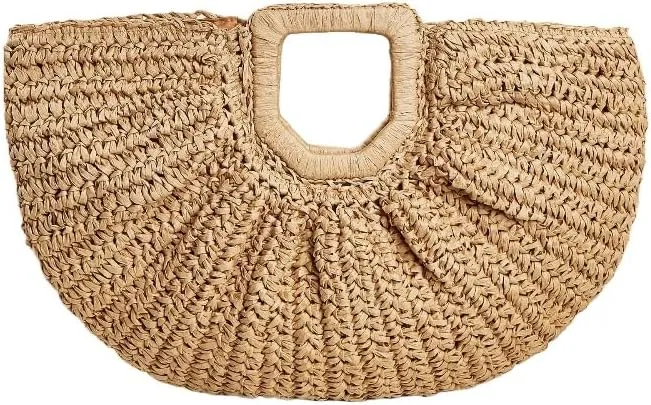 Summer Top Handle Straw Handbags for Women Beach Vacation Boho Woven Crochet Tote Bag Raffia 2025 Spring Purse