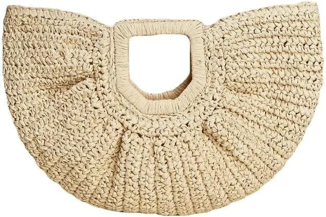 Summer Top Handle Straw Handbags for Women Beach Vacation Boho Woven Crochet Tote Bag Raffia 2025 Spring Purse