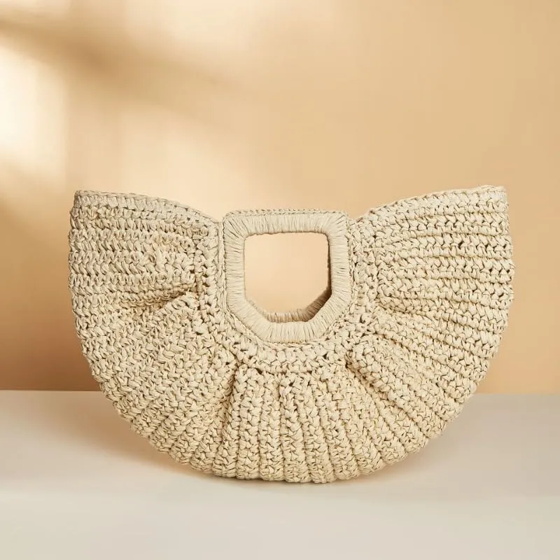 Summer Top Handle Straw Handbags for Women Beach Vacation Boho Woven Crochet Tote Bag Raffia 2025 Spring Purse