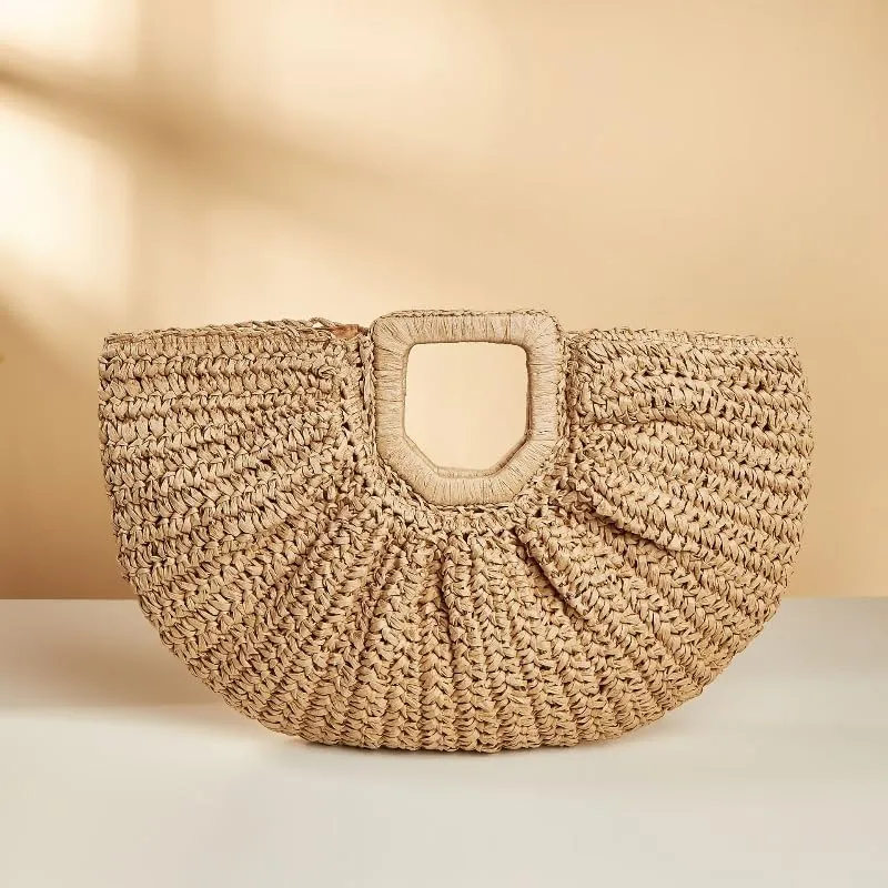 Summer Top Handle Straw Handbags for Women Beach Vacation Boho Woven Crochet Tote Bag Raffia 2025 Spring Purse