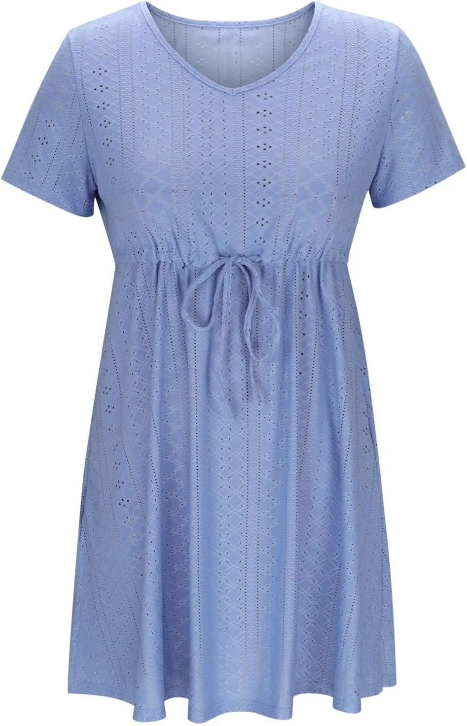 Sundresses for Women 2025 Beach Vacation Cover Ups Eyelet Tshirt Dress Casual V-Neck Drawstring Slit Flowy Mini Dress