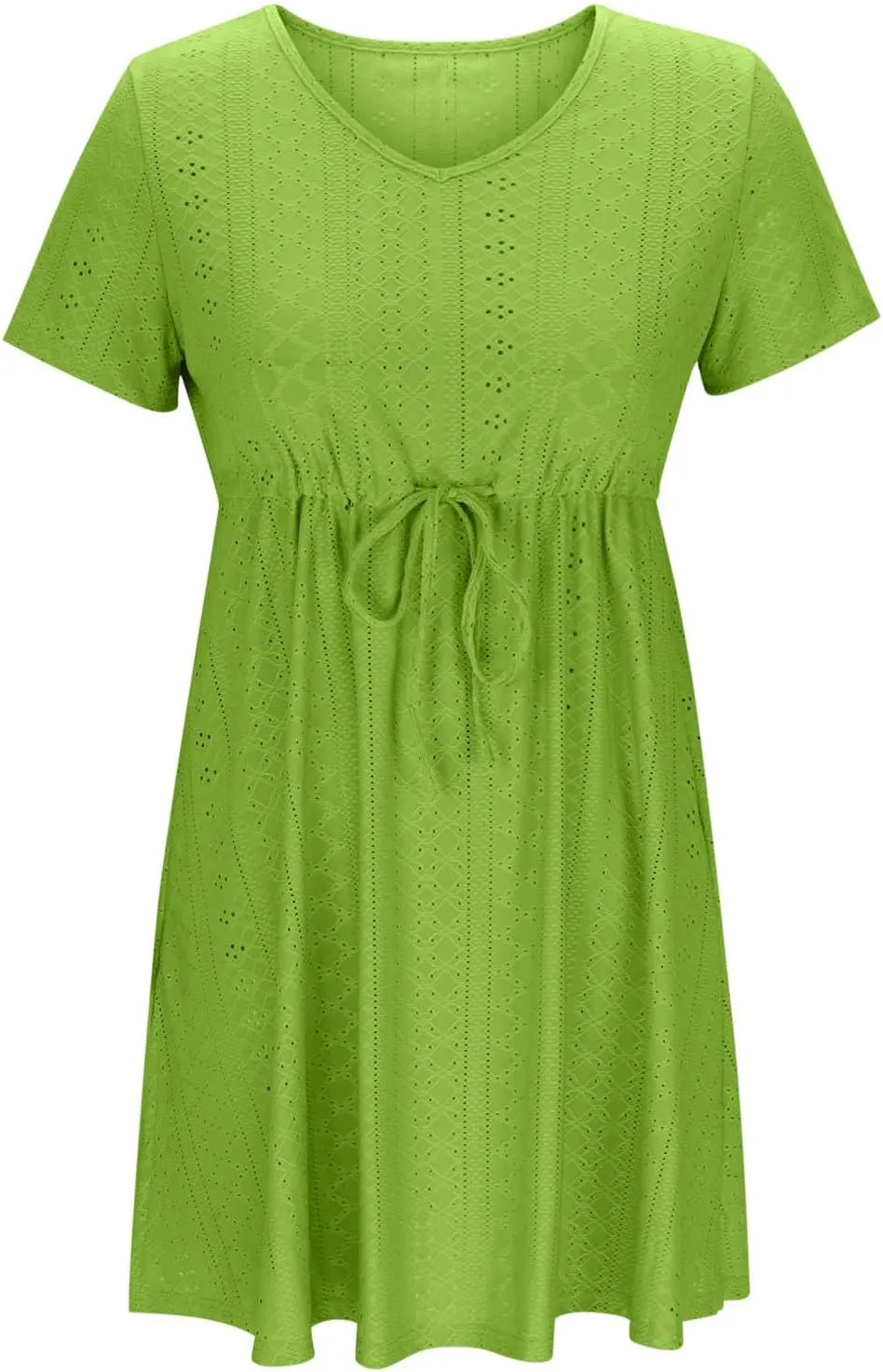 Sundresses for Women 2025 Beach Vacation Cover Ups Eyelet Tshirt Dress Casual V-Neck Drawstring Slit Flowy Mini Dress