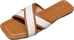 SweatyRocks Women's Square Toe Cross Strap Sandals Vacation Boho Flats Sandal