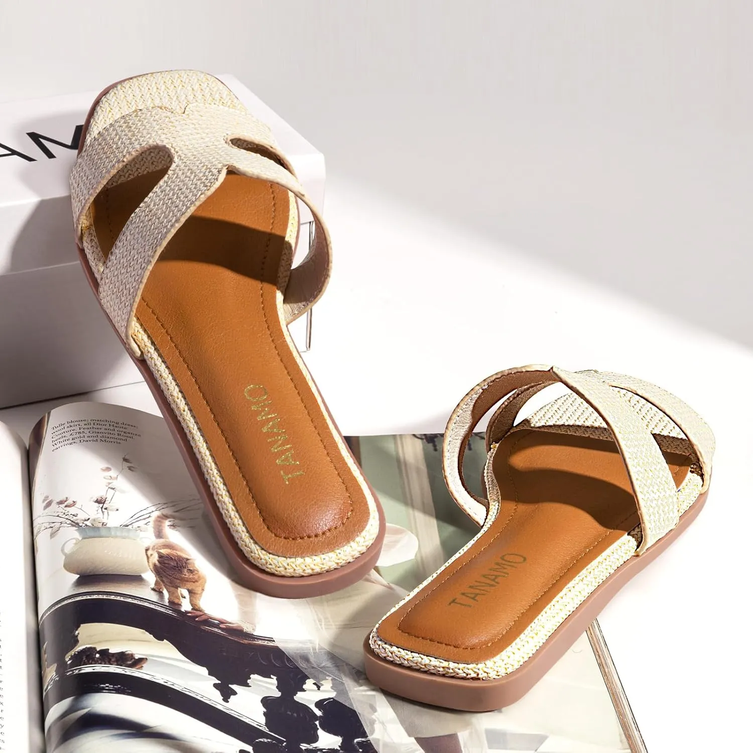 Tanamo Womens's Sandals Girls Slides Sandals Women Narrow Dressy Summer Flat Sandals Square Open Toe Casual Beach