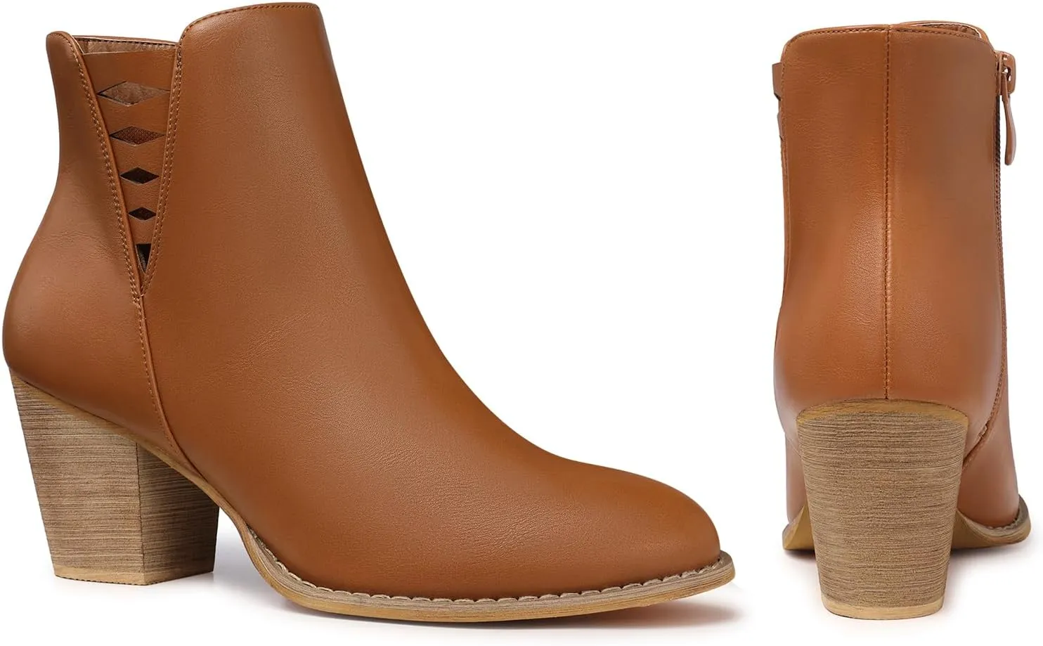 TEMOFON Ankle Boots for Women Booties: Suede Short Boot with Chunky Low Heel, Almond Toe Comfortable Dressy Shoes Side Zipper 2024 Trendy Fall