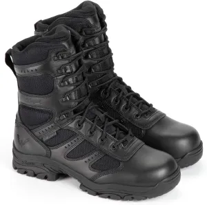 Thorogood Deuce 8” Waterproof Side-Zip Black Tactical Boots for Men and Women with Full-Grain Leather, Soft Toe, and Slip-Resistant Outsole; BBP & EH Rated
