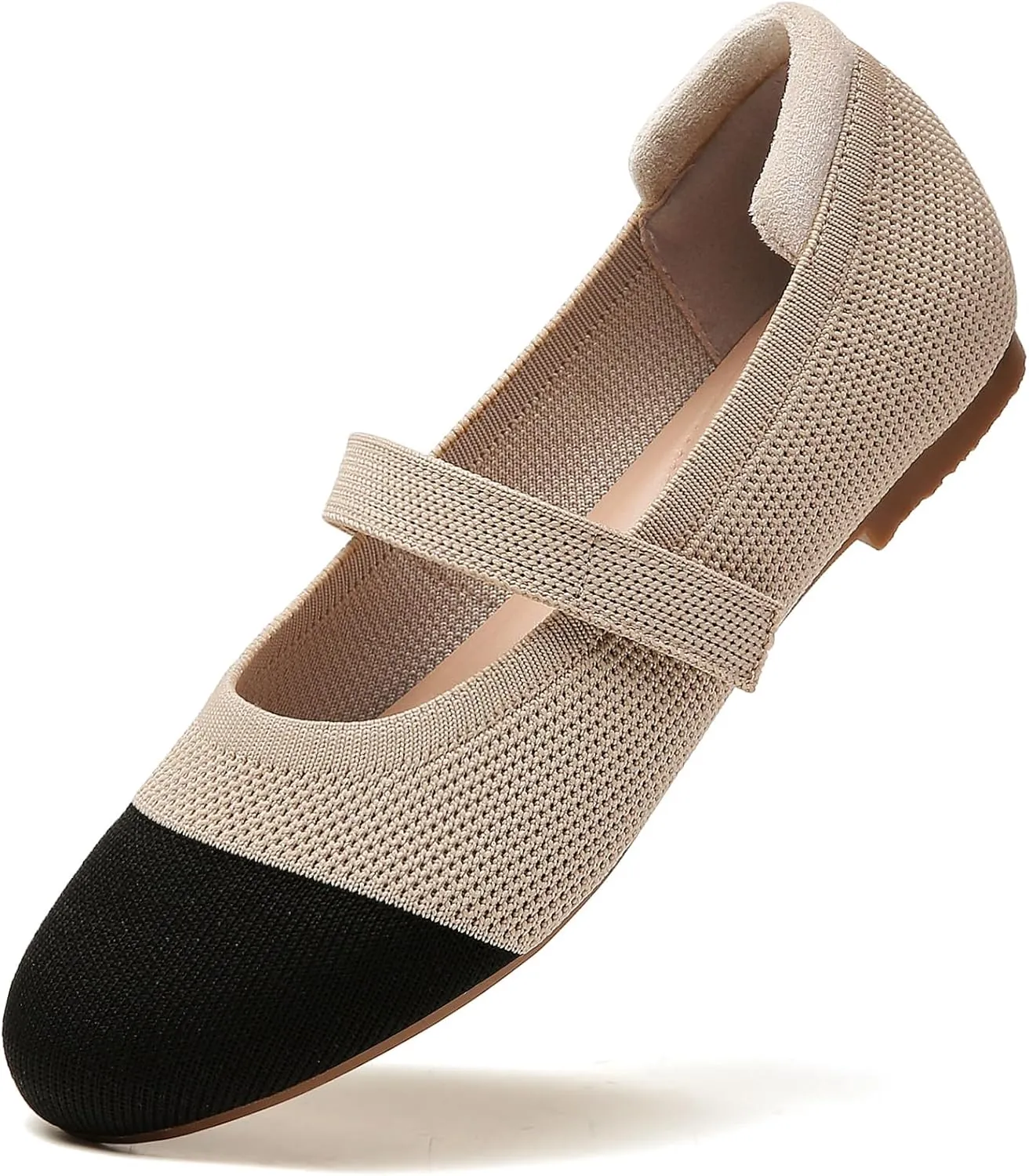 Tilocow Womens Ballet Flats Round Toe Knit Mary Jane Shoes Comfortable Dressy Flats for Women Casual Adjustable Strap Slip On Shoes
