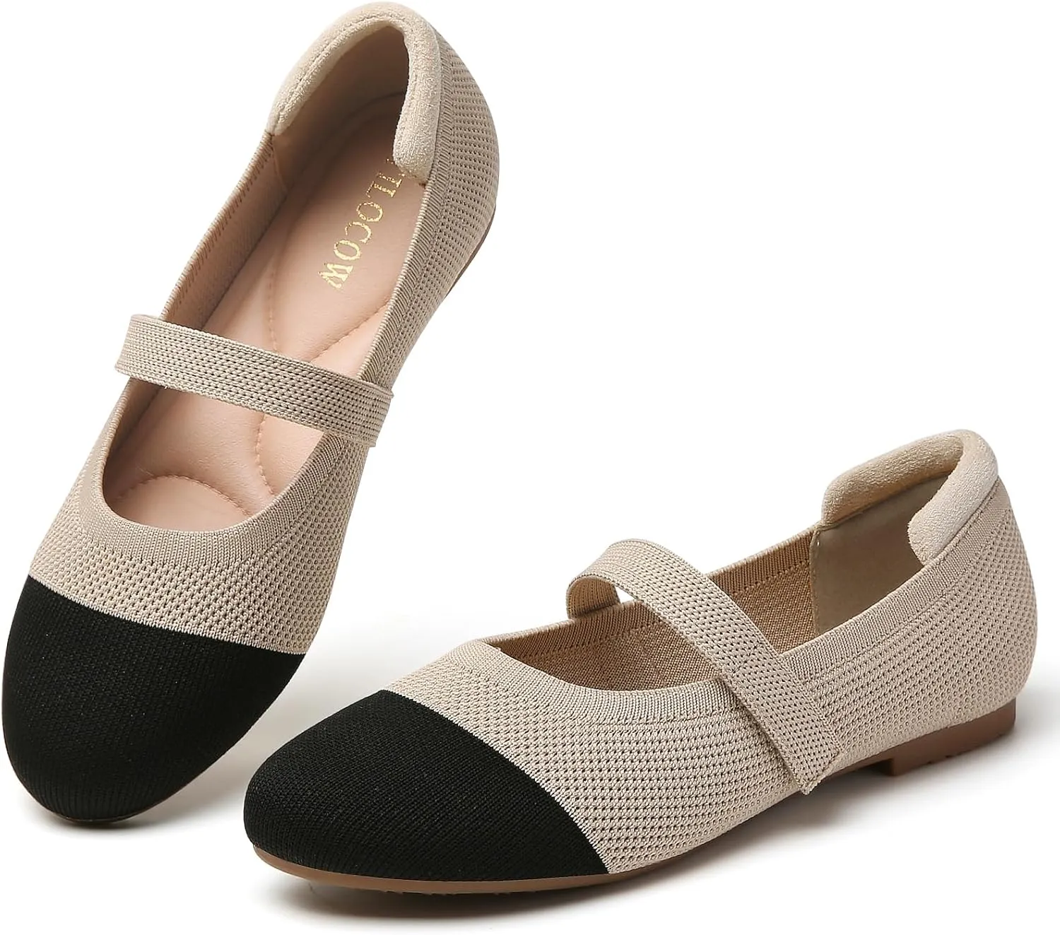 Tilocow Womens Ballet Flats Round Toe Knit Mary Jane Shoes Comfortable Dressy Flats for Women Casual Adjustable Strap Slip On Shoes