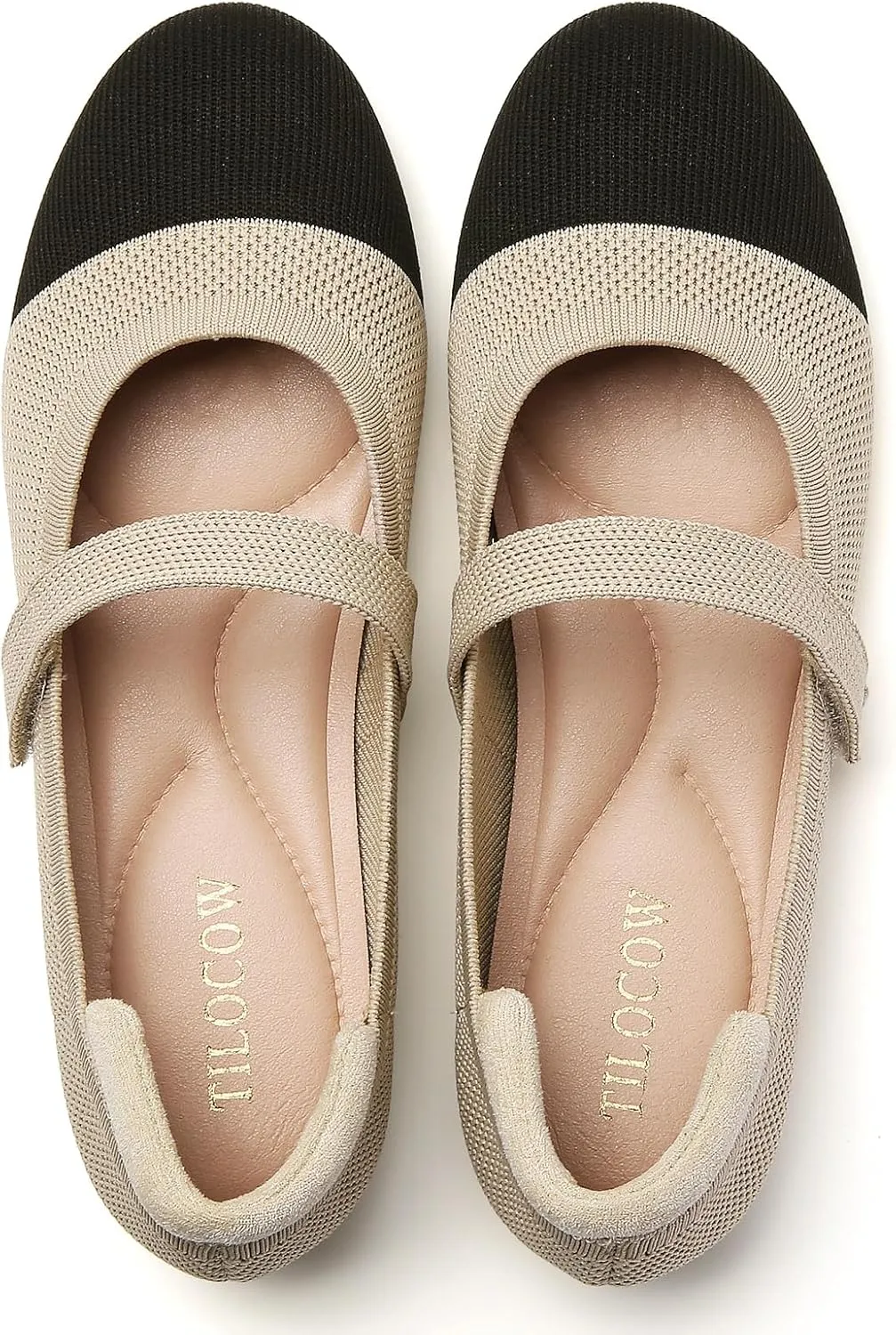 Tilocow Womens Ballet Flats Round Toe Knit Mary Jane Shoes Comfortable Dressy Flats for Women Casual Adjustable Strap Slip On Shoes