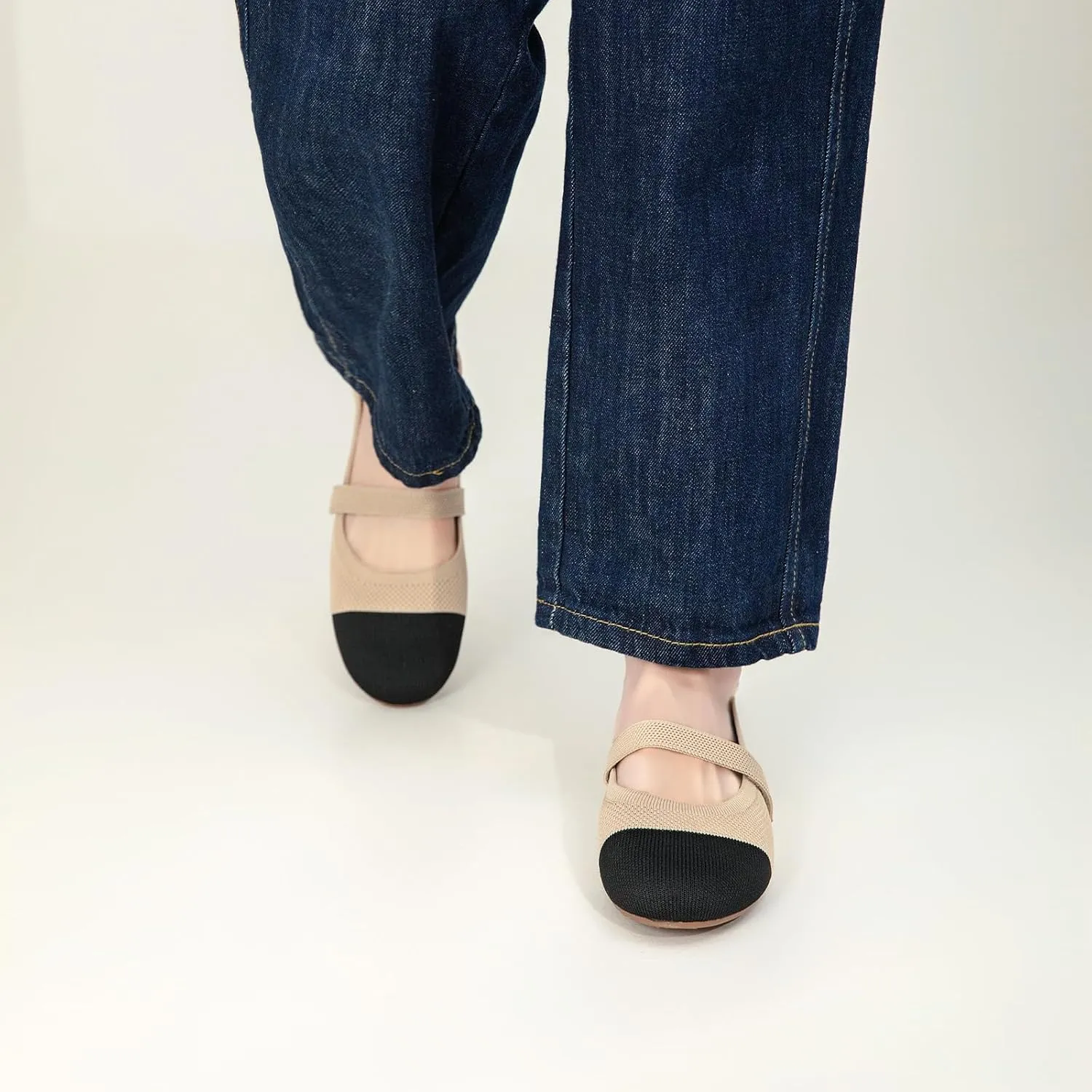 Tilocow Womens Ballet Flats Round Toe Knit Mary Jane Shoes Comfortable Dressy Flats for Women Casual Adjustable Strap Slip On Shoes