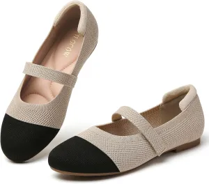 Tilocow Womens Ballet Flats Round Toe Knit Mary Jane Shoes Comfortable Dressy Flats for Women Casual Adjustable Strap Slip On Shoes