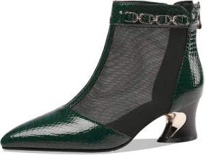 TinaCus Genuine Leather and Mesh Women's Handmade Back Zip Pointed Toe Summer Ankle Boots