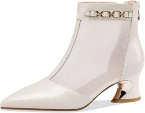 TinaCus Genuine Leather and Mesh Women's Handmade Back Zip Pointed Toe Summer Ankle Boots
