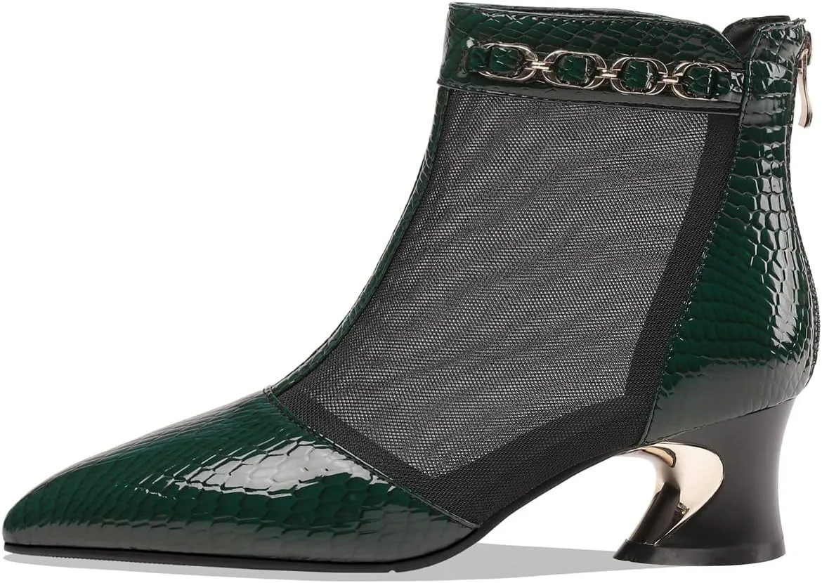 TinaCus Genuine Leather and Mesh Women's Handmade Back Zip Pointed Toe Summer Ankle Boots