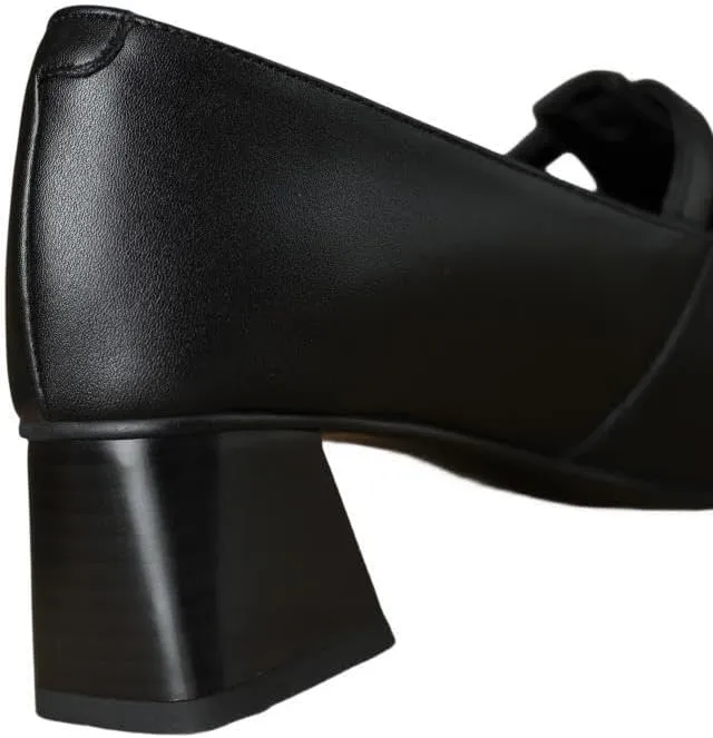 TinaCus Women's Genuine Leather Handmade Square Toe Buckle Low Stacked Heel Loafers Pumps Shoes