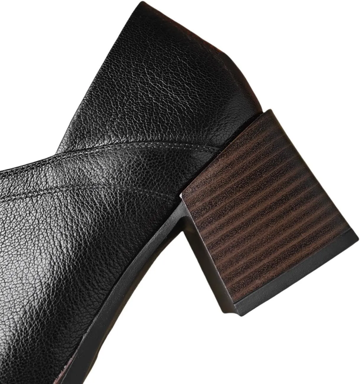 TinaCus Women's Genuine Leather Side Zip Square Toe Mid Stacked Heel Office Loafers Shoes