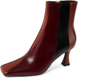 TinaCus Women's Genuine Leather Square Toe Side Zip Handmade Spool Heel Trendy Bootie