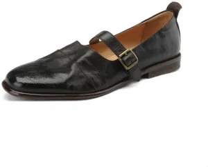 TinaCus Women's Soft Leather Handmade Round Toe Slip On Buckle Low Stacked Heel Mary Jane Flats Shoes