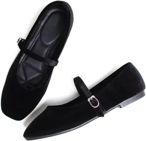 TN TANGNEST Women's Leather Flats Comfortable Square Toe Dress Flats Retro Soft Mary Jane Flats