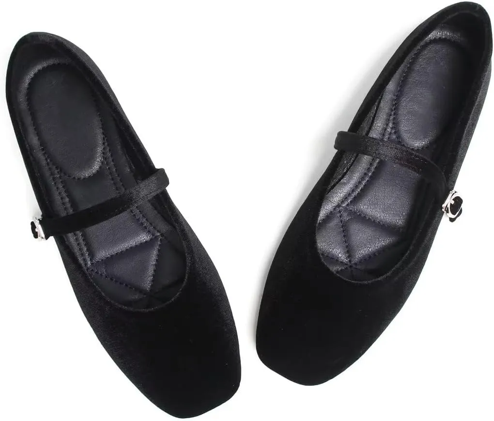 TN TANGNEST Women's Leather Flats Comfortable Square Toe Dress Flats Retro Soft Mary Jane Flats