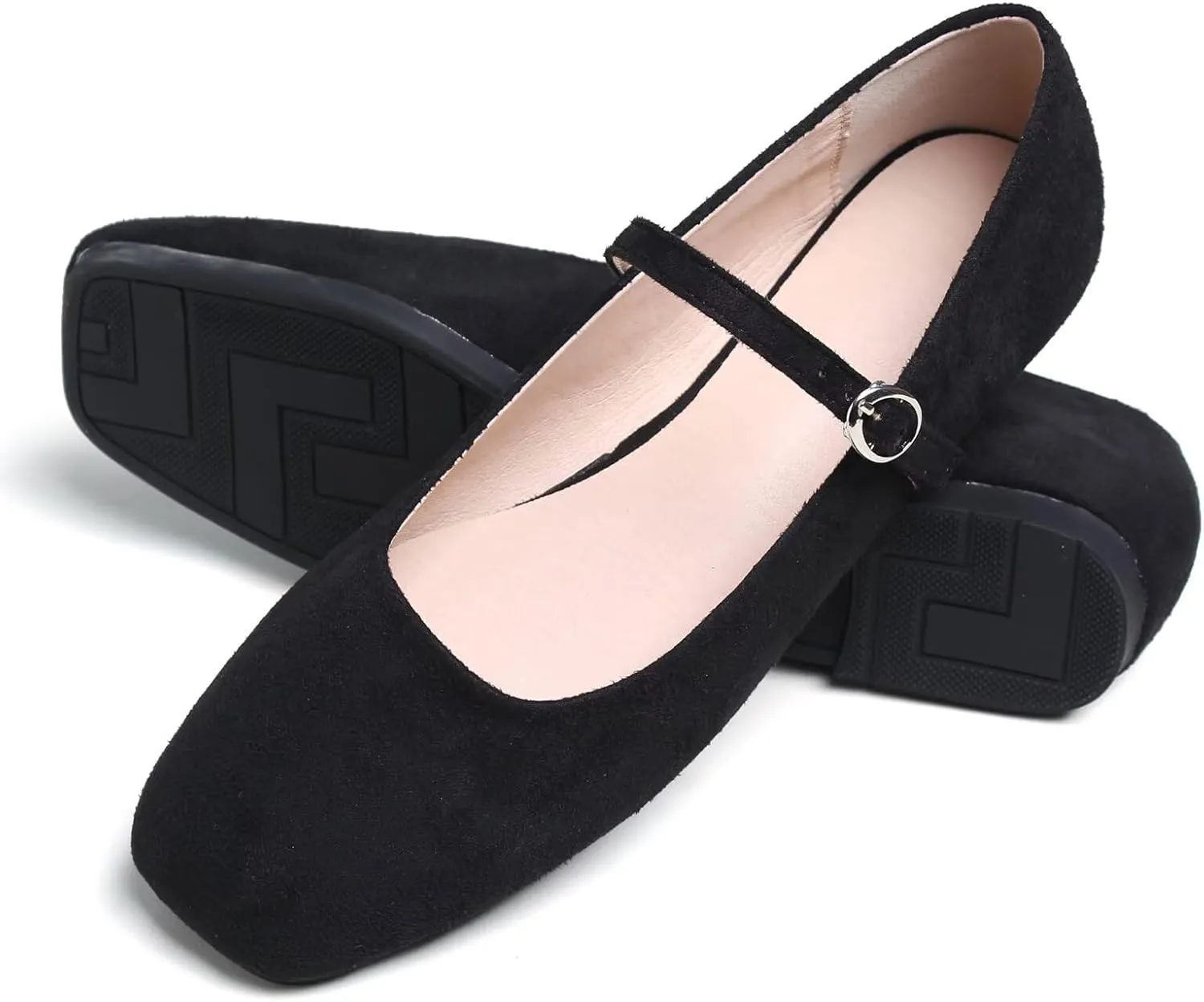 TN TANGNEST Women's Retro Color Block Mary Jane Flats Elegant Square Toe One Line Strap Ballet Flats Slip On Casual Flats