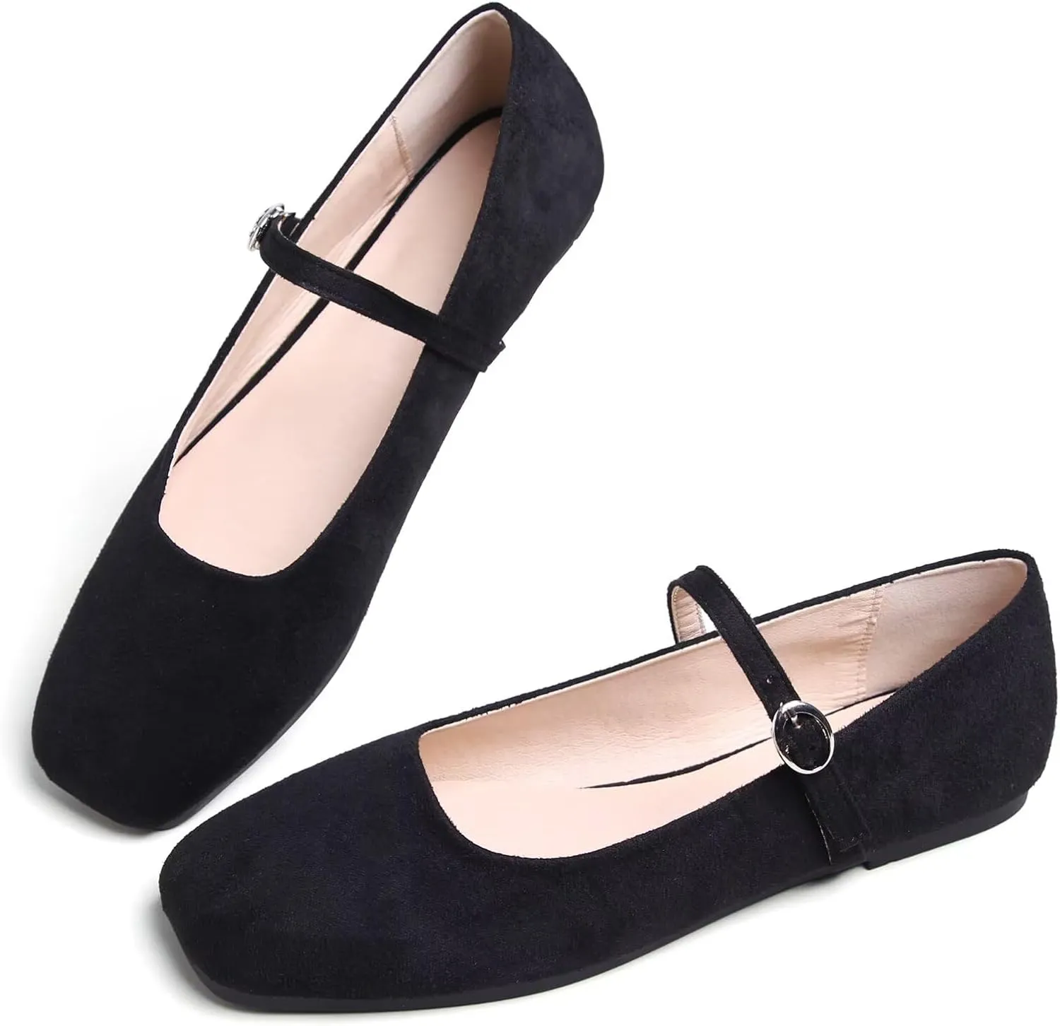 TN TANGNEST Women's Retro Color Block Mary Jane Flats Elegant Square Toe One Line Strap Ballet Flats Slip On Casual Flats