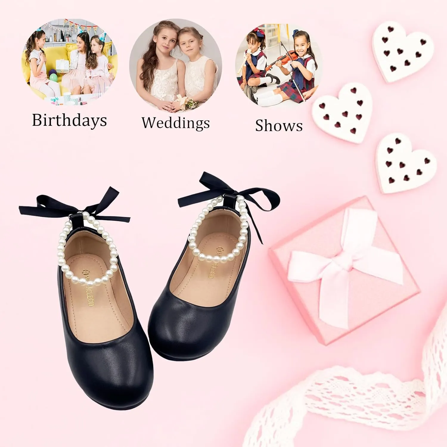 Toddler Flower Girl's Dress Shoes Mary Jane Ballet Shoes for Party,School, Birthday, Performance,Wedding