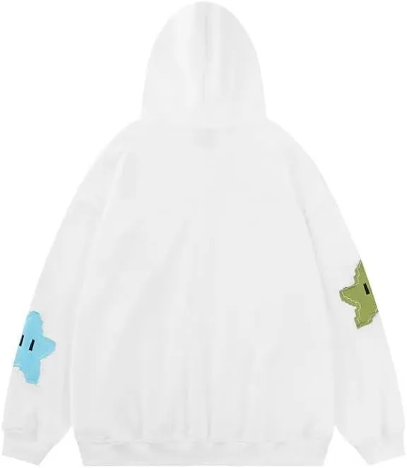 Tooe Women's Preppy Star Zip Up Hoodies Y2K Graphic Vintage Jacket Harajuku Baggy Sweatshirts Alt Long Sleeve Clothes